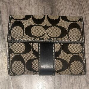 Coach Canvas Wallet in Tan and Black Signature Print